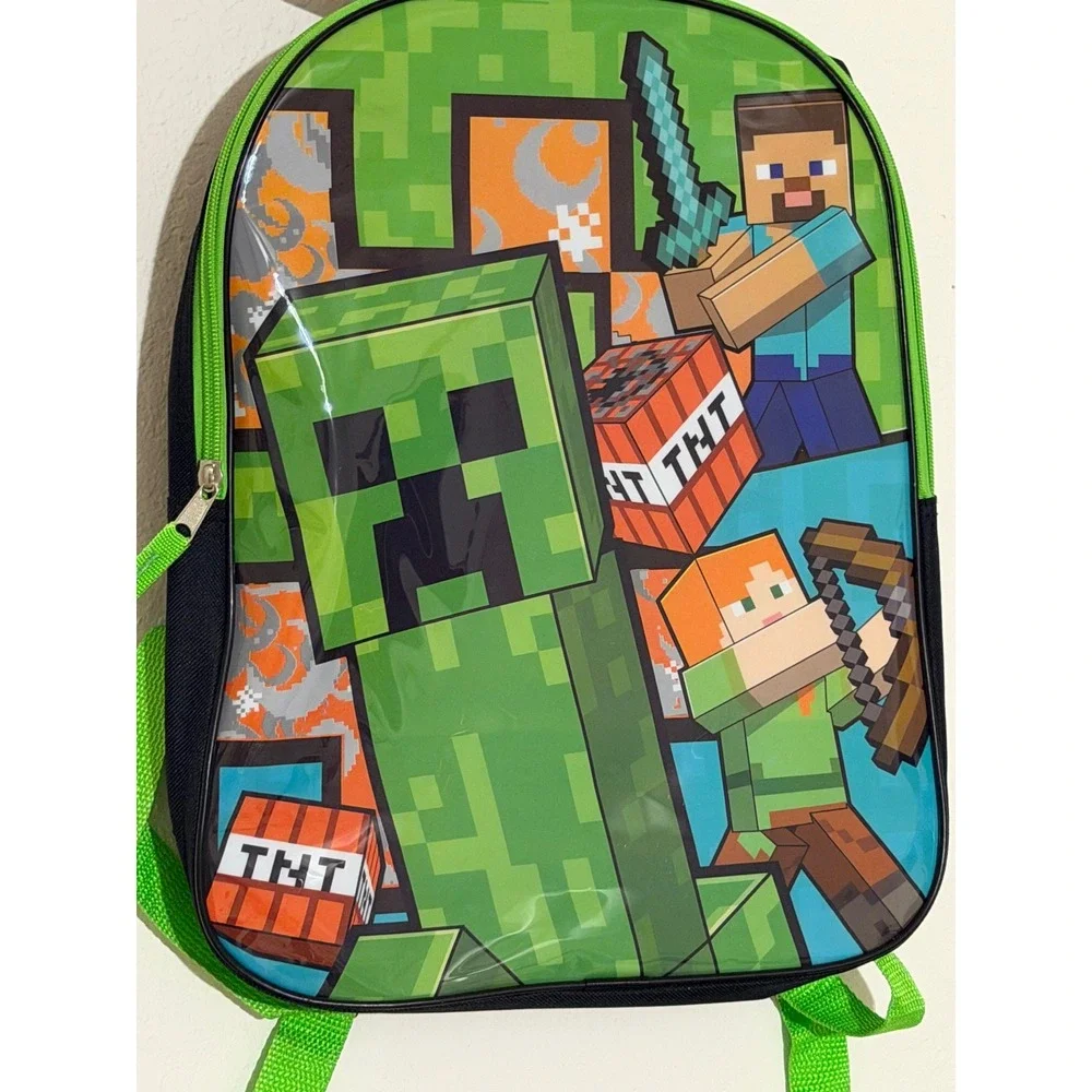 Minecraft Creeper Steve Alex TNT Green Black School Backpack NWT